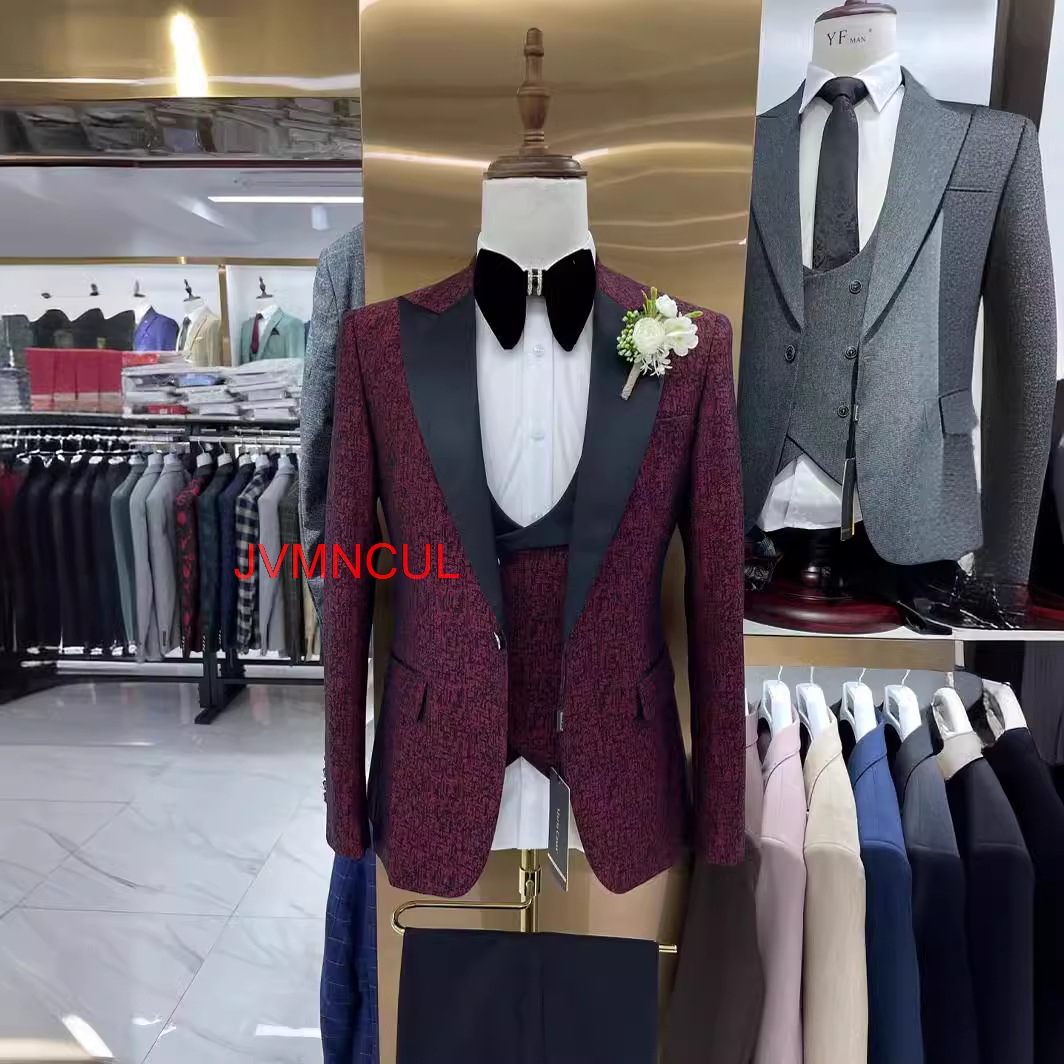 Men'S Formal Wear For Reception - Men's Jacquard 3 Piece Suit Slim