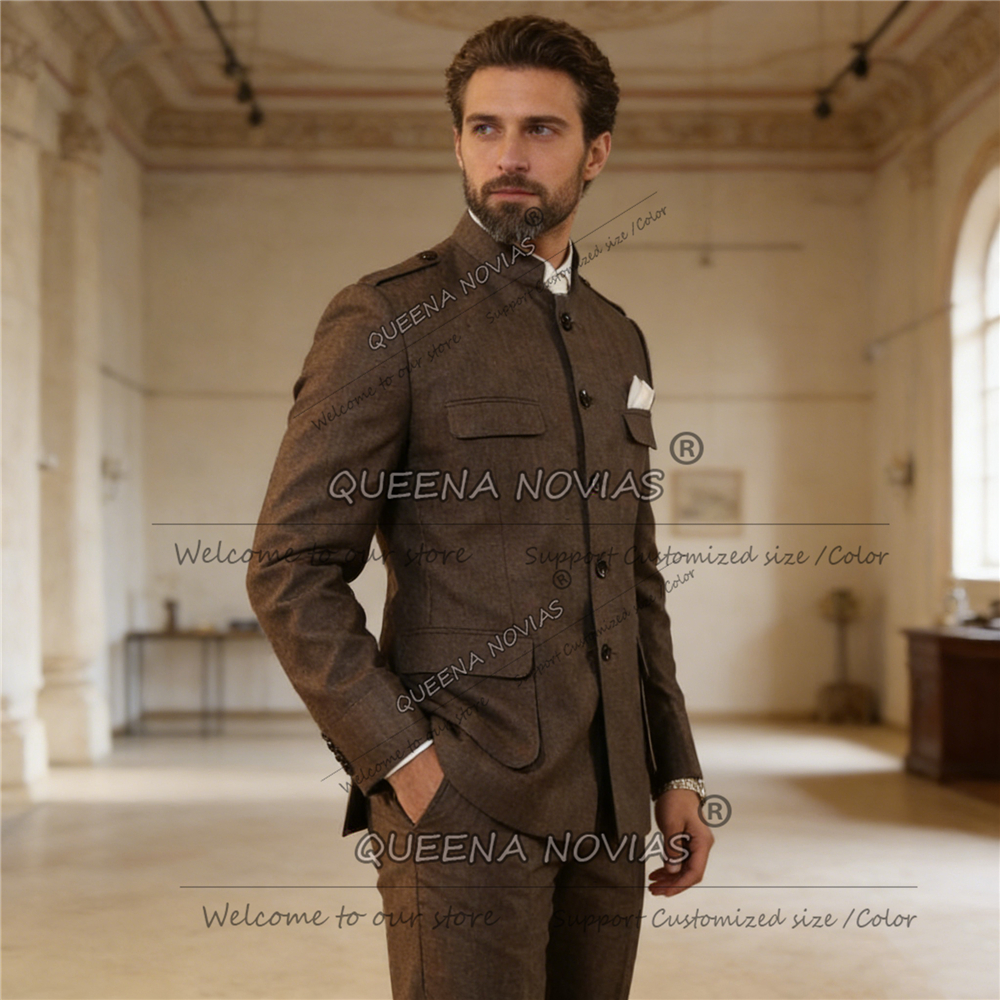 Men Formal Wear Brown - Classic Brown Suits Men Safari Style