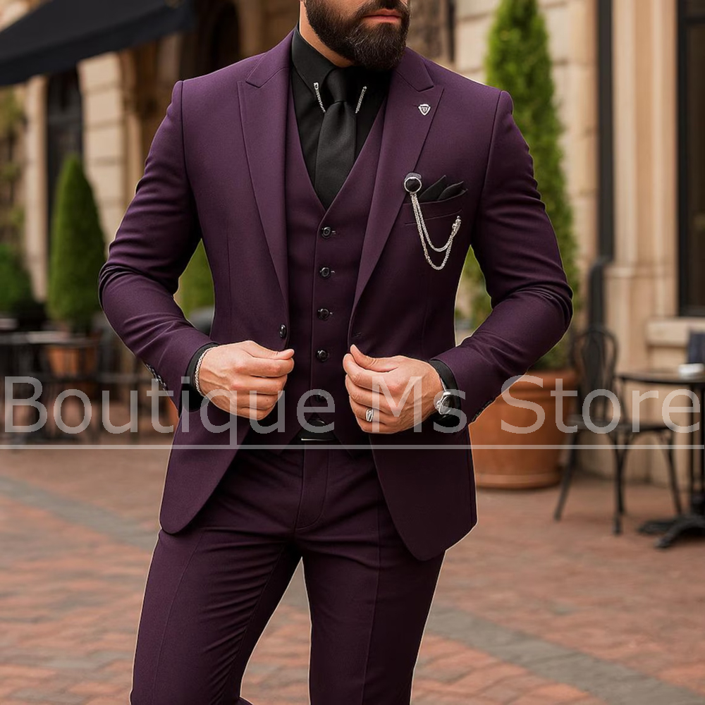 Men's 3 Piece Suit Single Brea - Men Formal Wear Outfits avaliação e preço