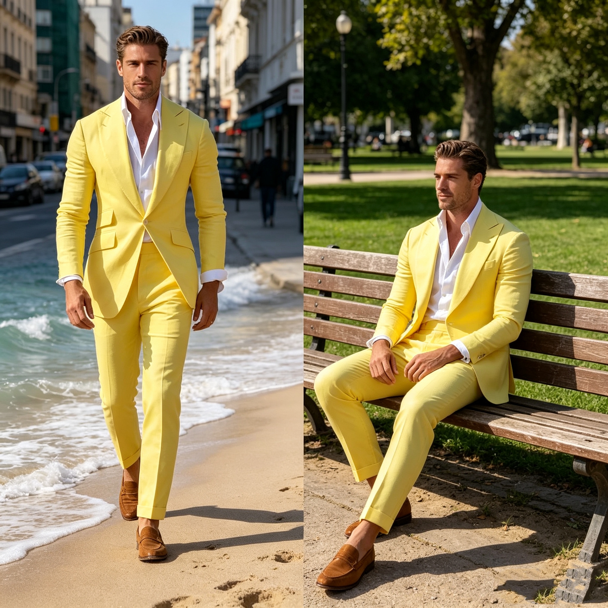 Slim Fit Yellow Men's 2-Piece  - Men'S Formal Wear For A Wedding avaliação e preço