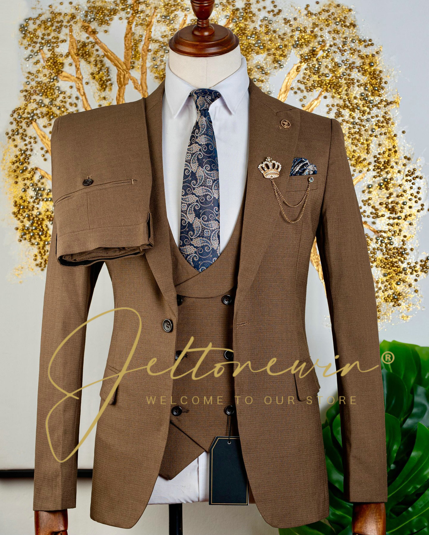 Men's Brown Three Piece Suit w - Men Formal Wear Brown avaliação e preço