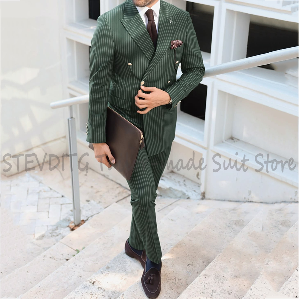 Classic Pinstriped Men's Suit  - Men Formal Wear Outfits avaliação e preço
