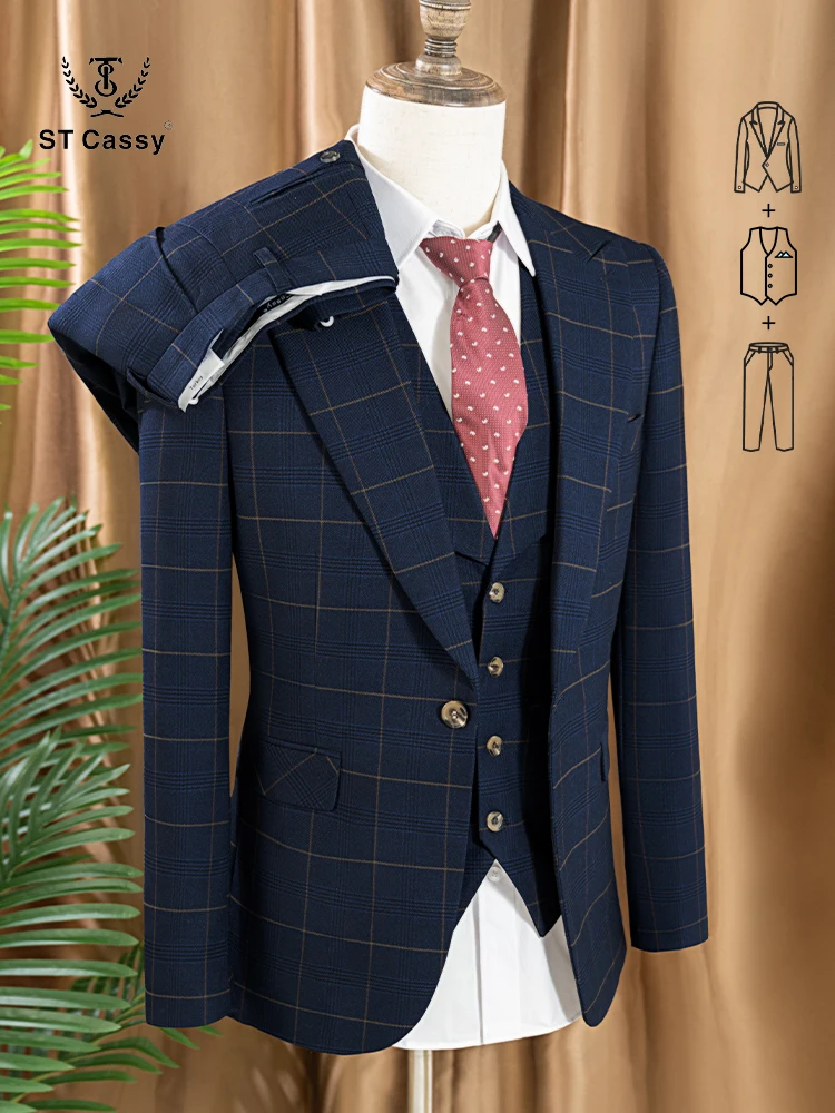 High Quality 3 Piece Checkered - Men Formal Wear Outfits avaliação e preço
