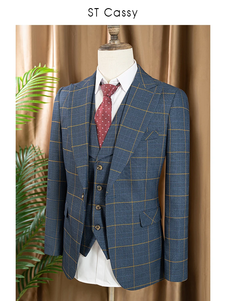 High Quality 3 Piece Checkered - Men Formal Wear Outfits avaliação e preço