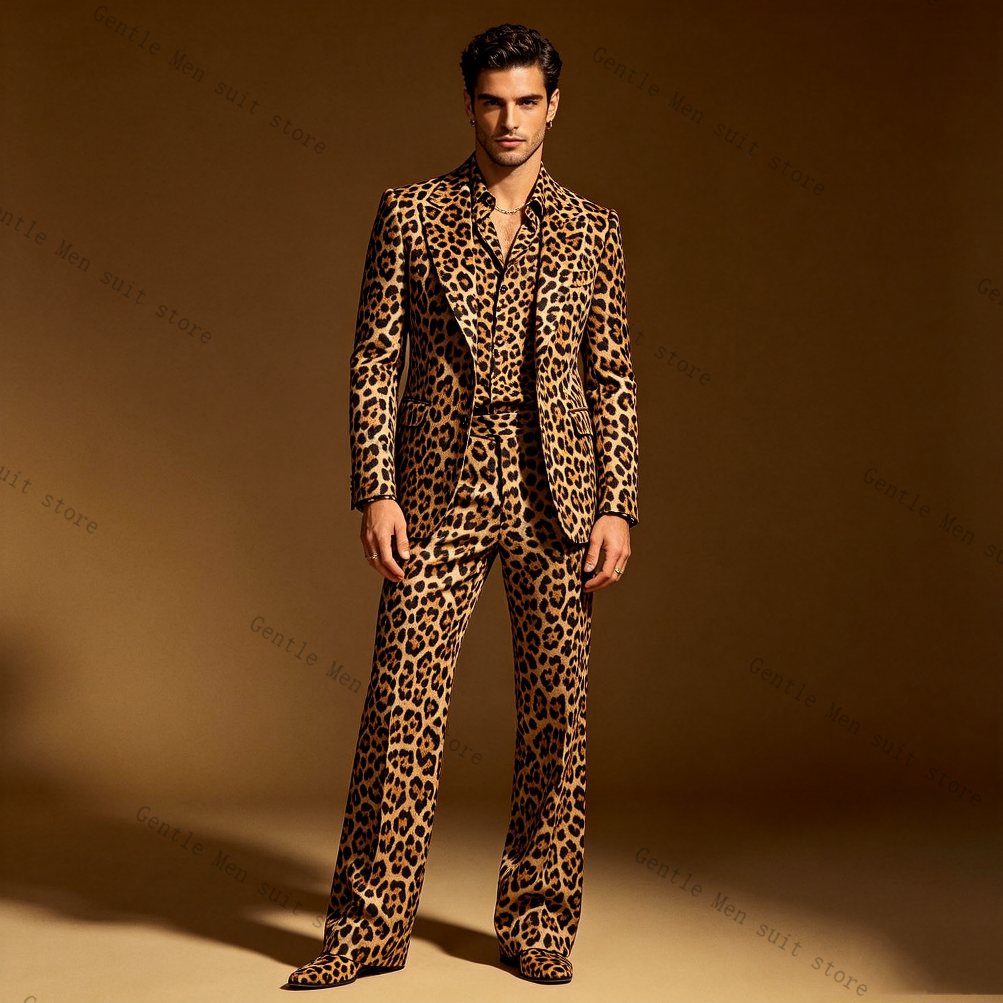 Brown Leopard Print Men Suit S - Men Formal Wear Brown avaliação e preço