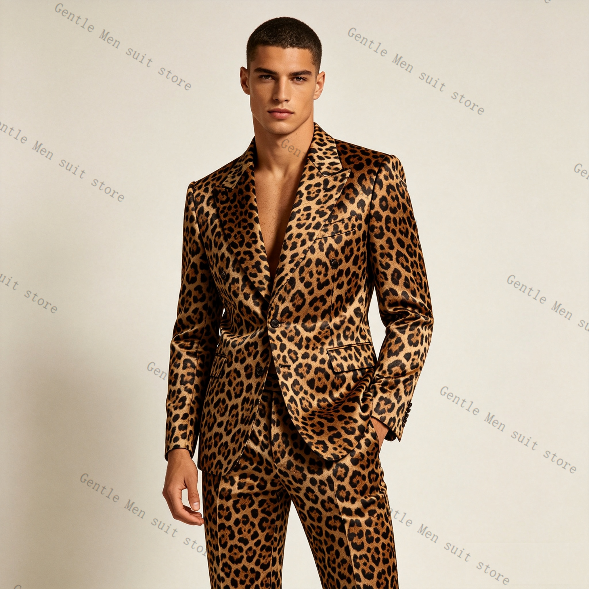 Brown Leopard Print Men Suit S - Men Formal Wear Brown avaliação e preço