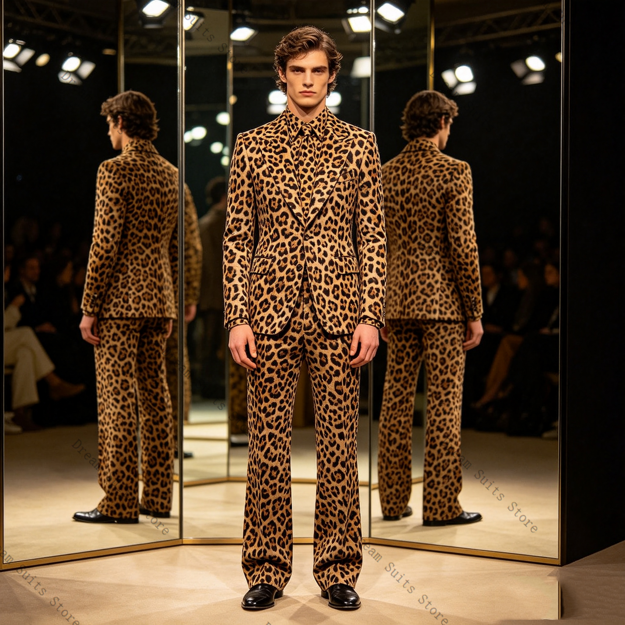 Leopard Print Men Suit Set 2 P - Men Formal Wear Brown avaliação e preço