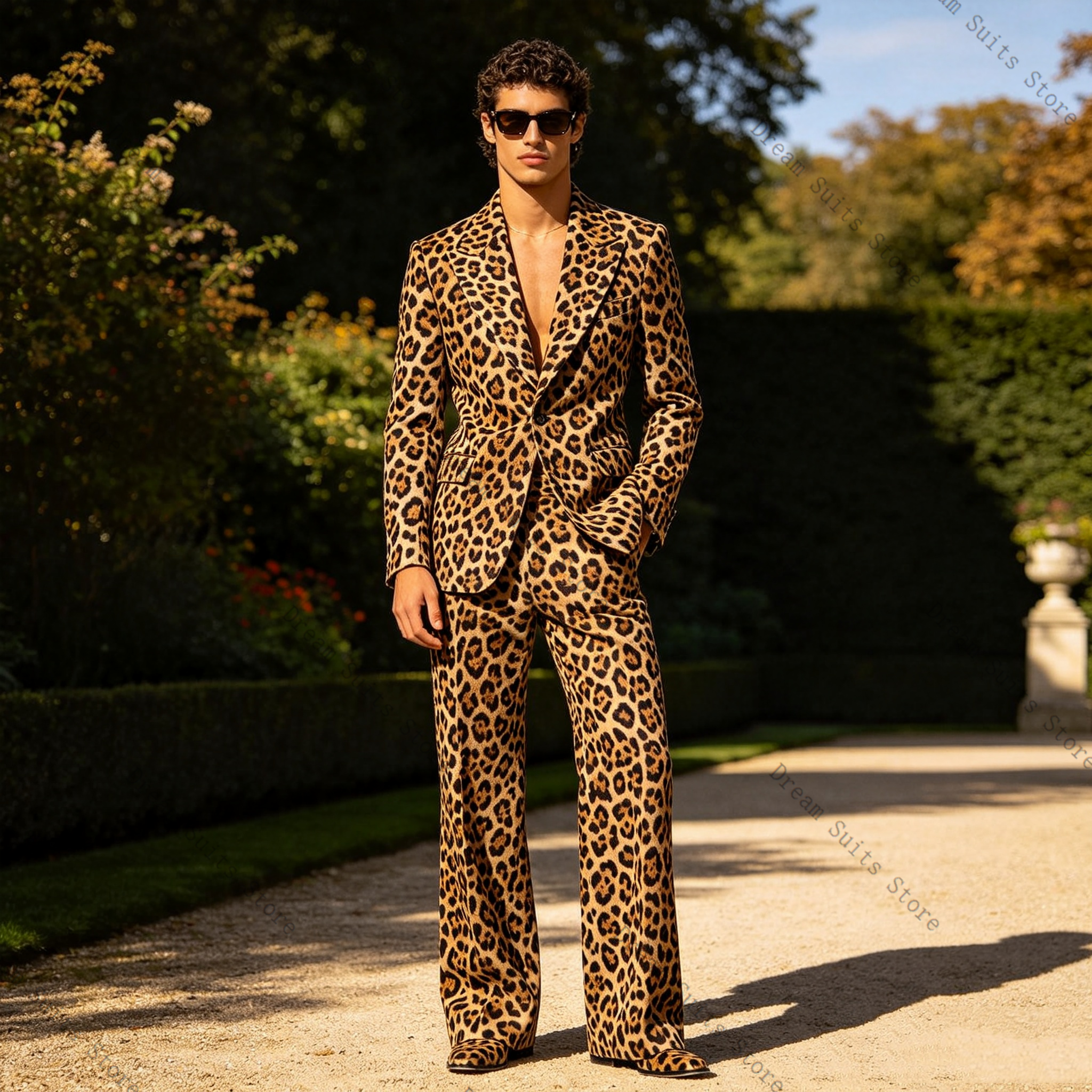 Leopard Print Men Suit Set 2 P - Men Formal Wear Brown avaliação e preço