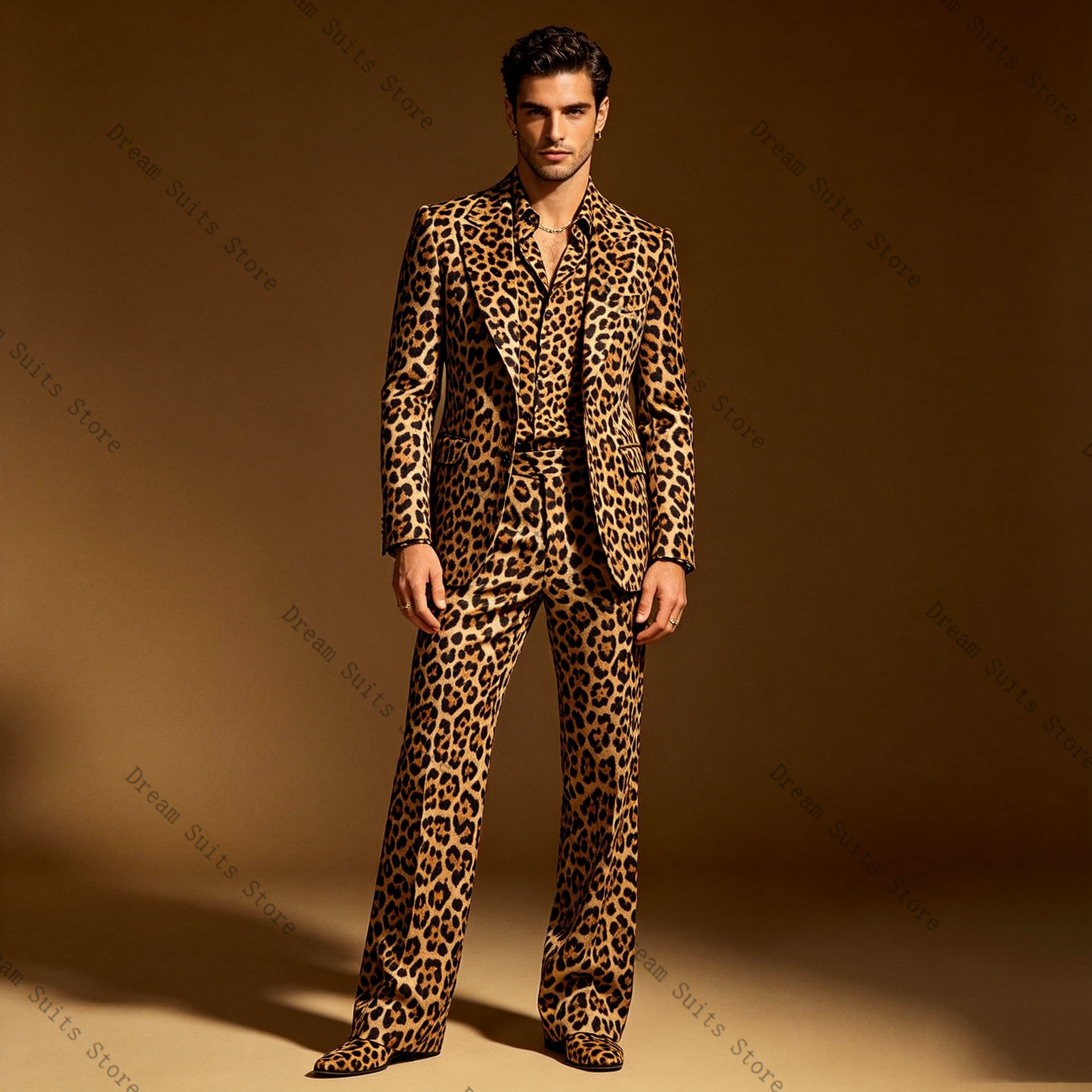 Leopard Print Men Suit Set 2 P - Men Formal Wear Brown avaliação e preço