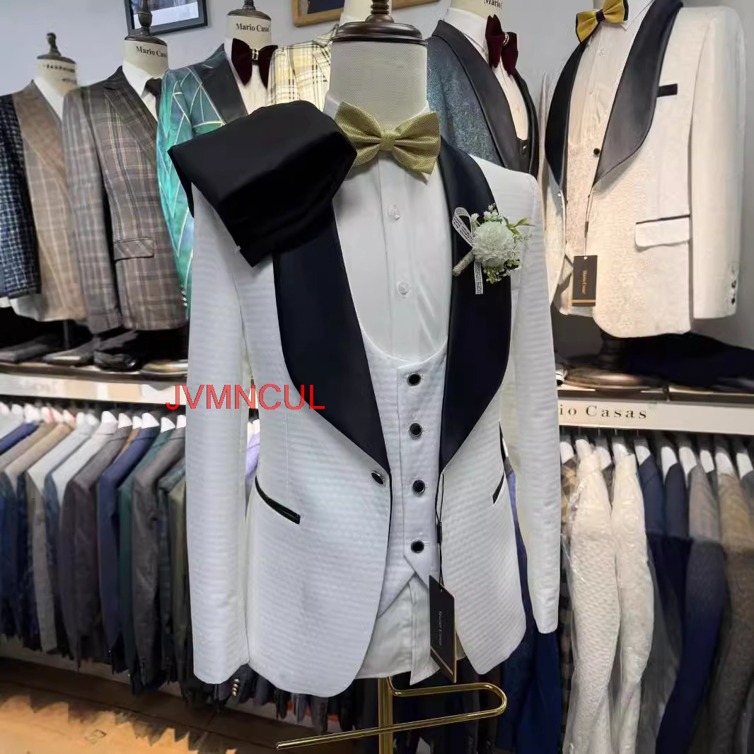 2026 Men's White Jacquard 3 Pi - Men'S Formal Wear For Reception avaliação e preço