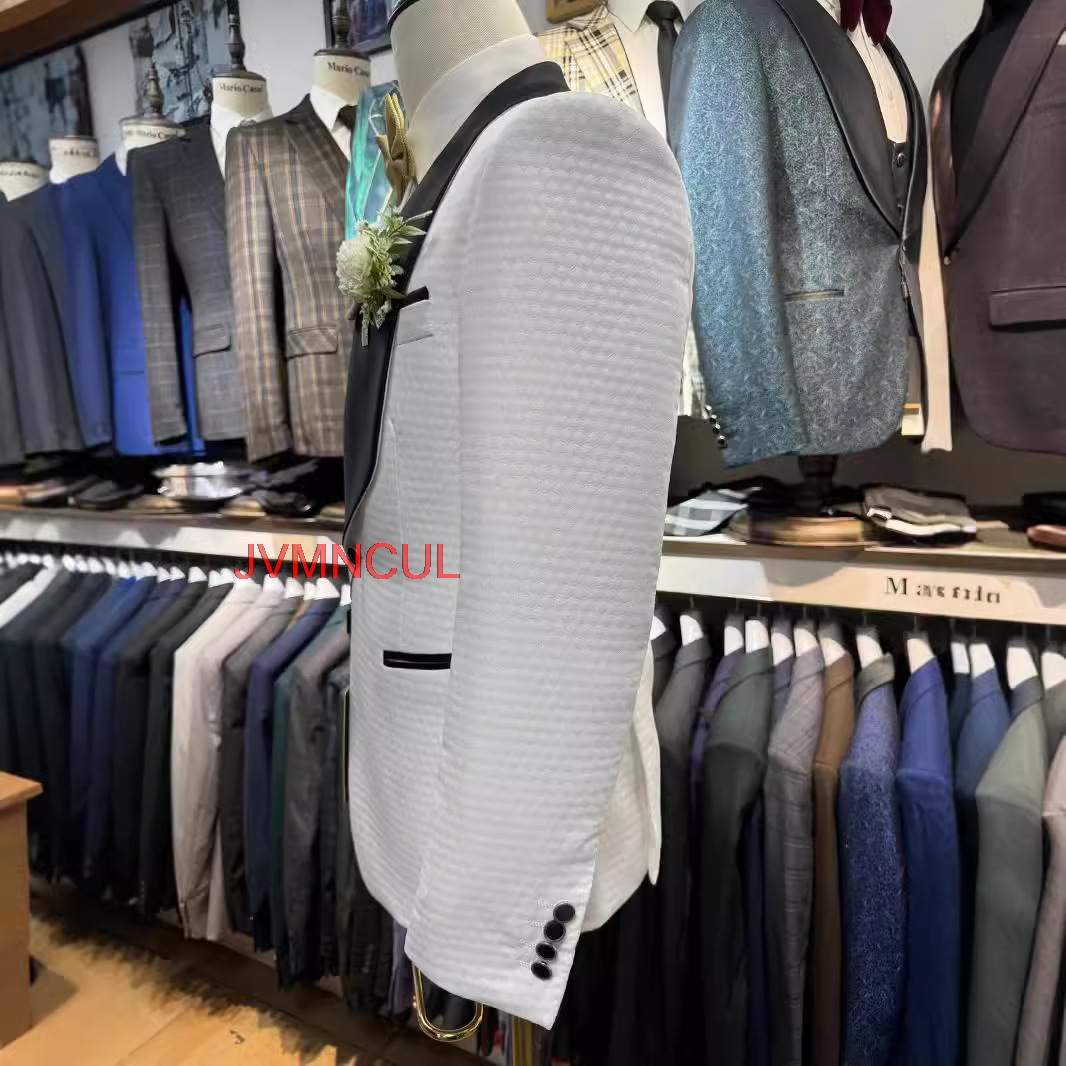2026 Men's White Jacquard 3 Pi - Men'S Formal Wear For Reception avaliação e preço