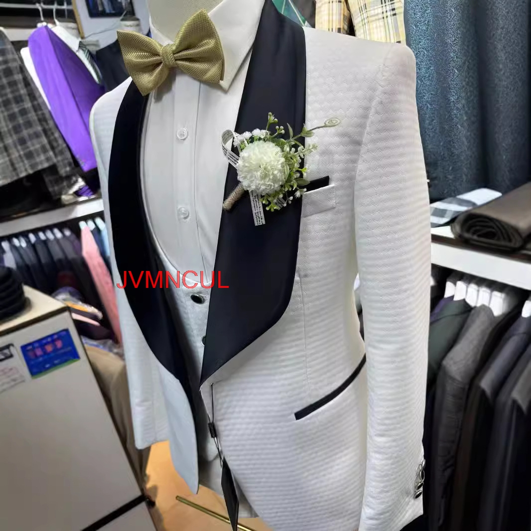 2026 Men's White Jacquard 3 Pi - Men'S Formal Wear For Reception avaliação e preço