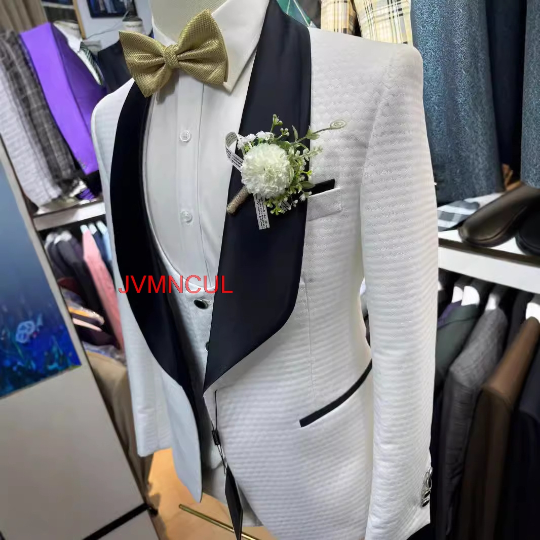 2026 Men's White Jacquard 3 Pi - Men'S Formal Wear For Reception avaliação e preço