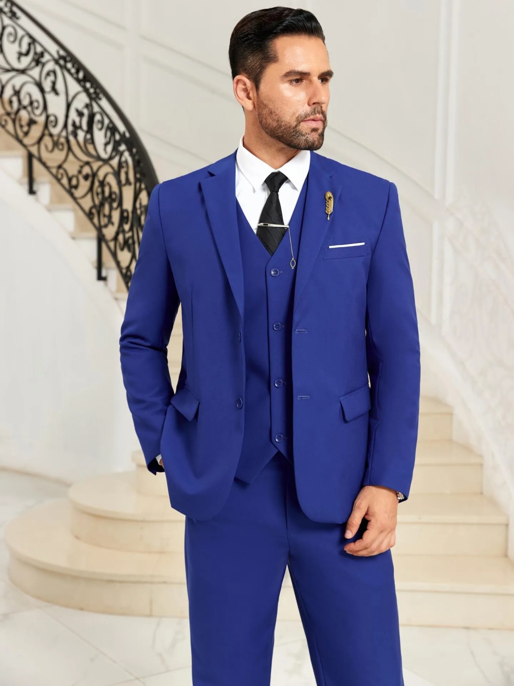 New Blue Men's Slim Fit Suits  - Men Formal Wear Outfits avaliação e preço