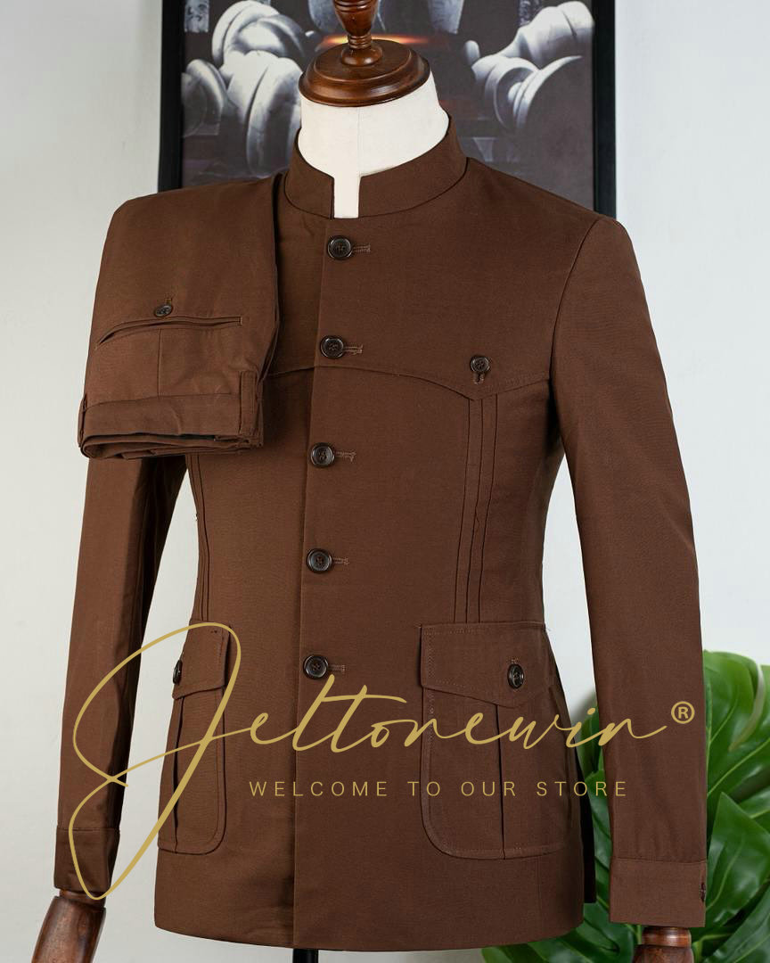Men's Brown Two Piece Suit wit - Men Formal Wear Brown avaliação e preço