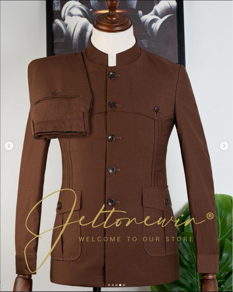 Men's Brown Two Piece Suit wit - Men Formal Wear Brown avaliação e preço