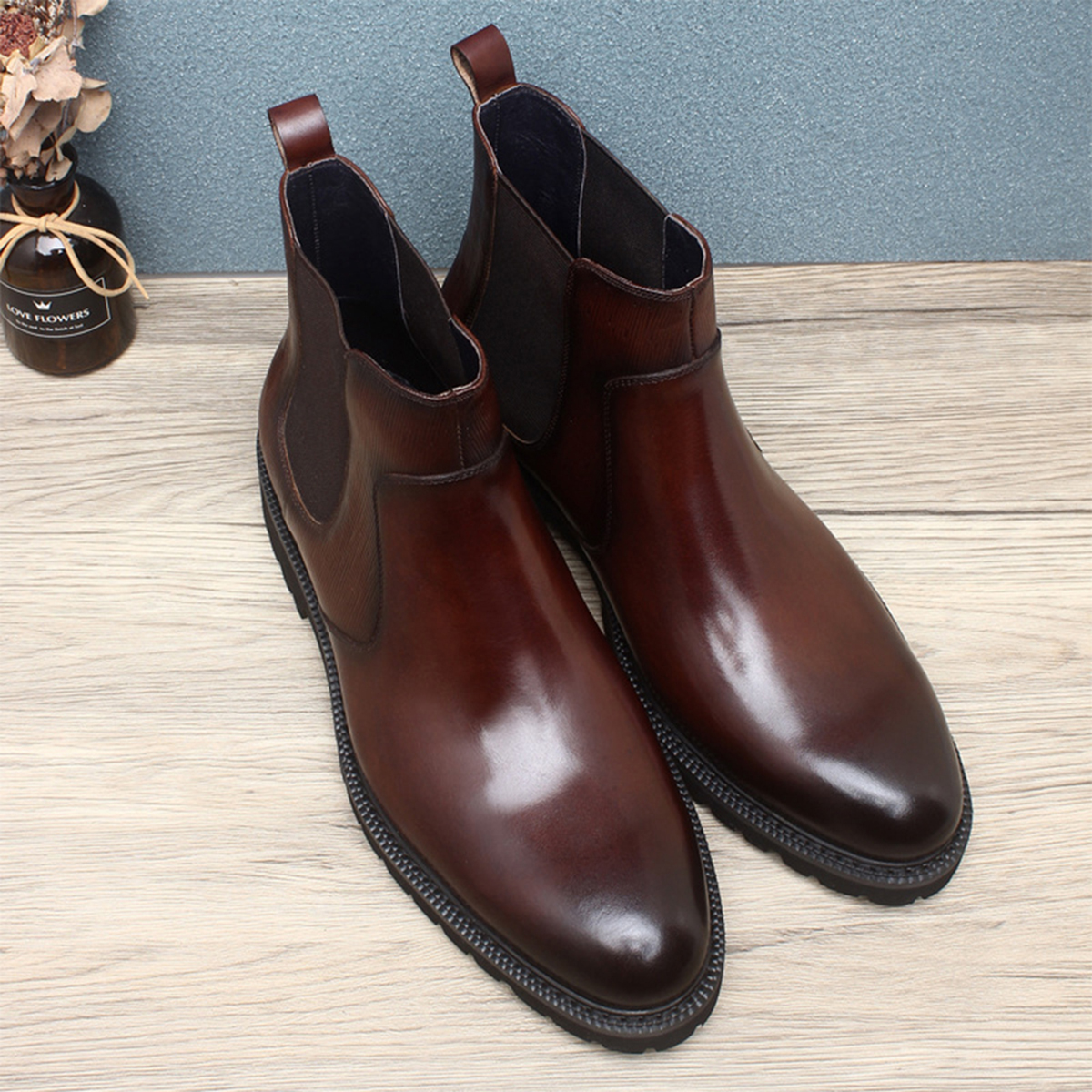 Men's Brown Leather Chelsea An - Men Formal Wear Brown avaliação e preço