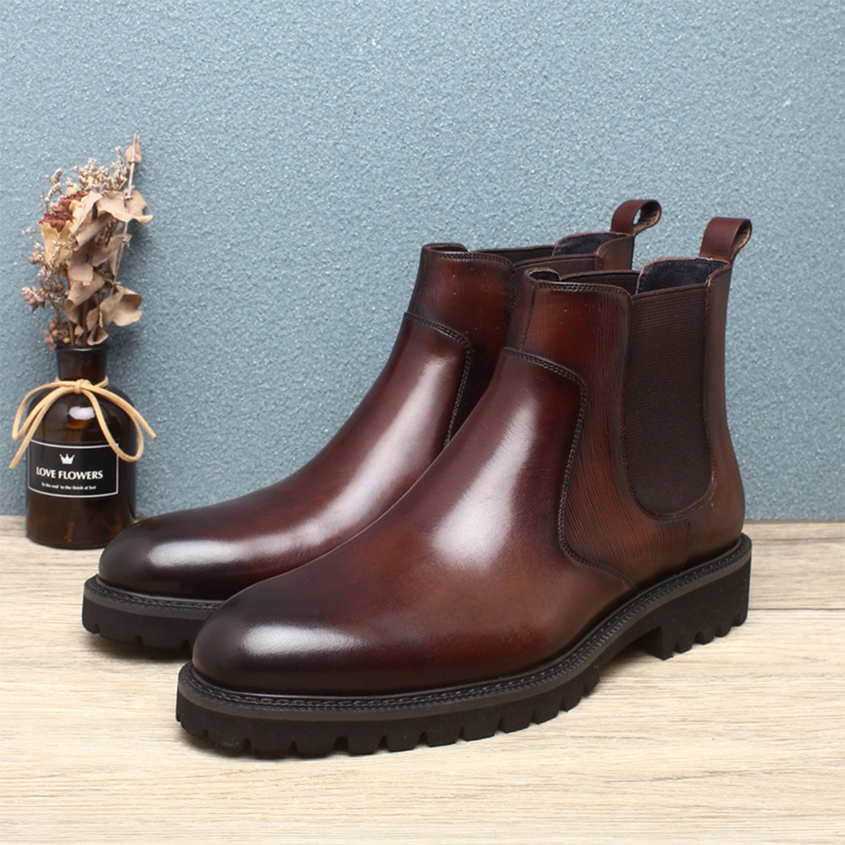 Men's Brown Leather Chelsea An - Men Formal Wear Brown avaliação e preço