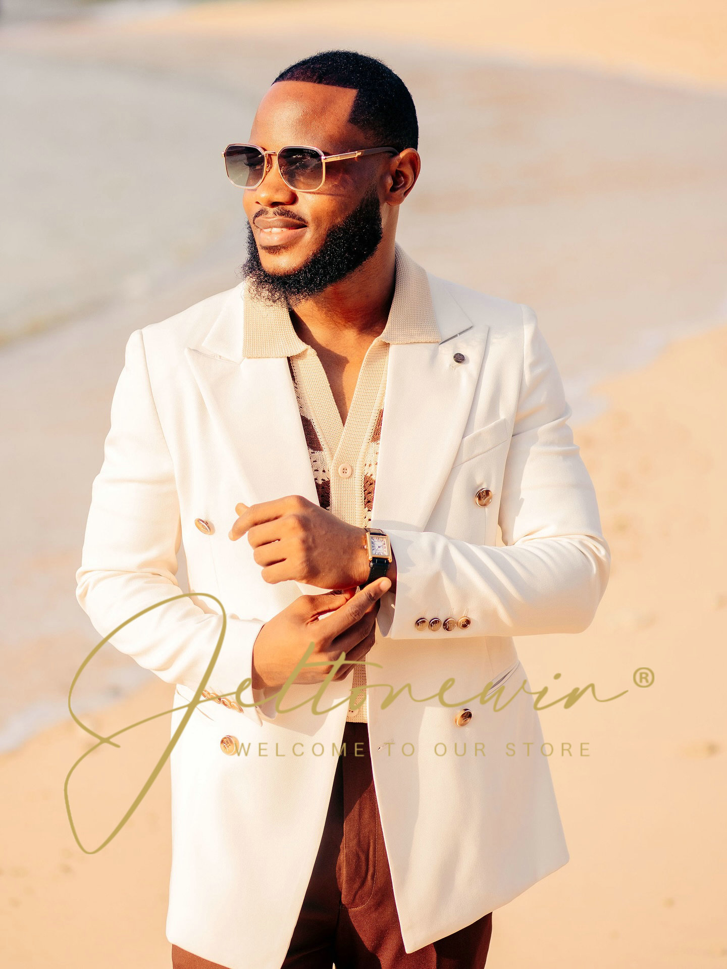 Men's White Double Breasted Su - Men Formal Wear Brown avaliação e preço