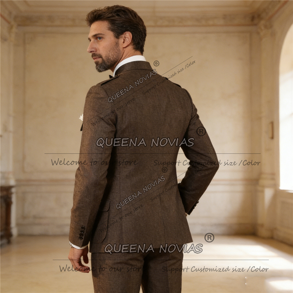 Classic Brown Suits Men Safari - Men Formal Wear Brown avaliação e preço