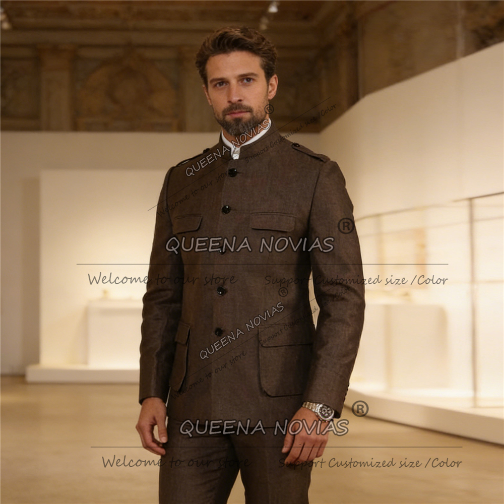 Classic Brown Suits Men Safari - Men Formal Wear Brown avaliação e preço