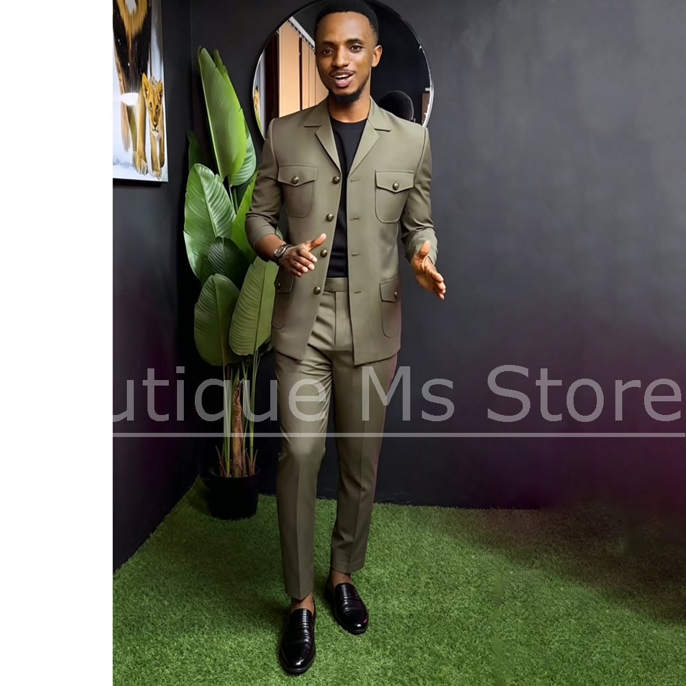 Men Safari Suit Two Piece Set  - Men Formal Wear Outfits avaliação e preço