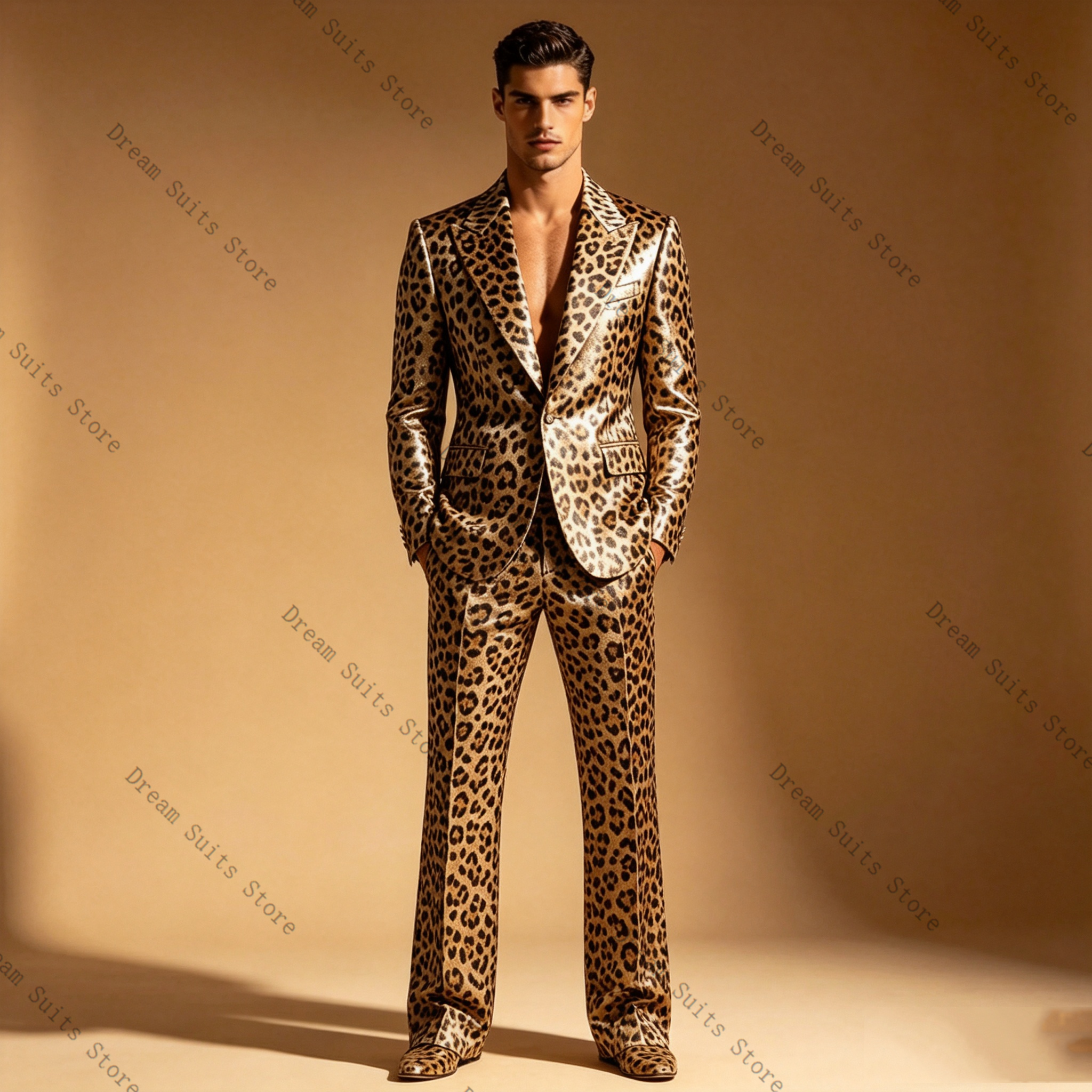 Leopard Print Men Suit Set 2 P - Men Formal Wear Brown avaliação e preço