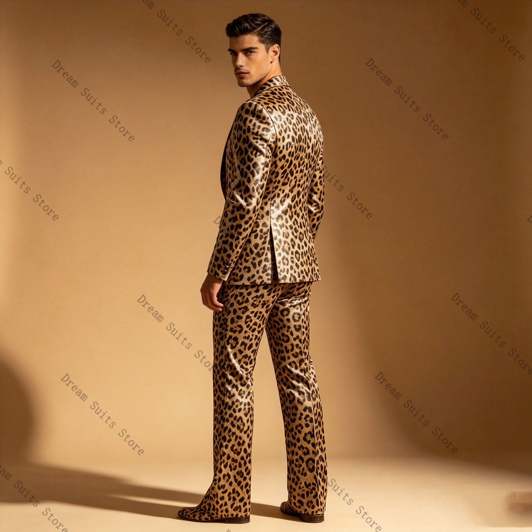 Leopard Print Men Suit Set 2 P - Men Formal Wear Brown avaliação e preço
