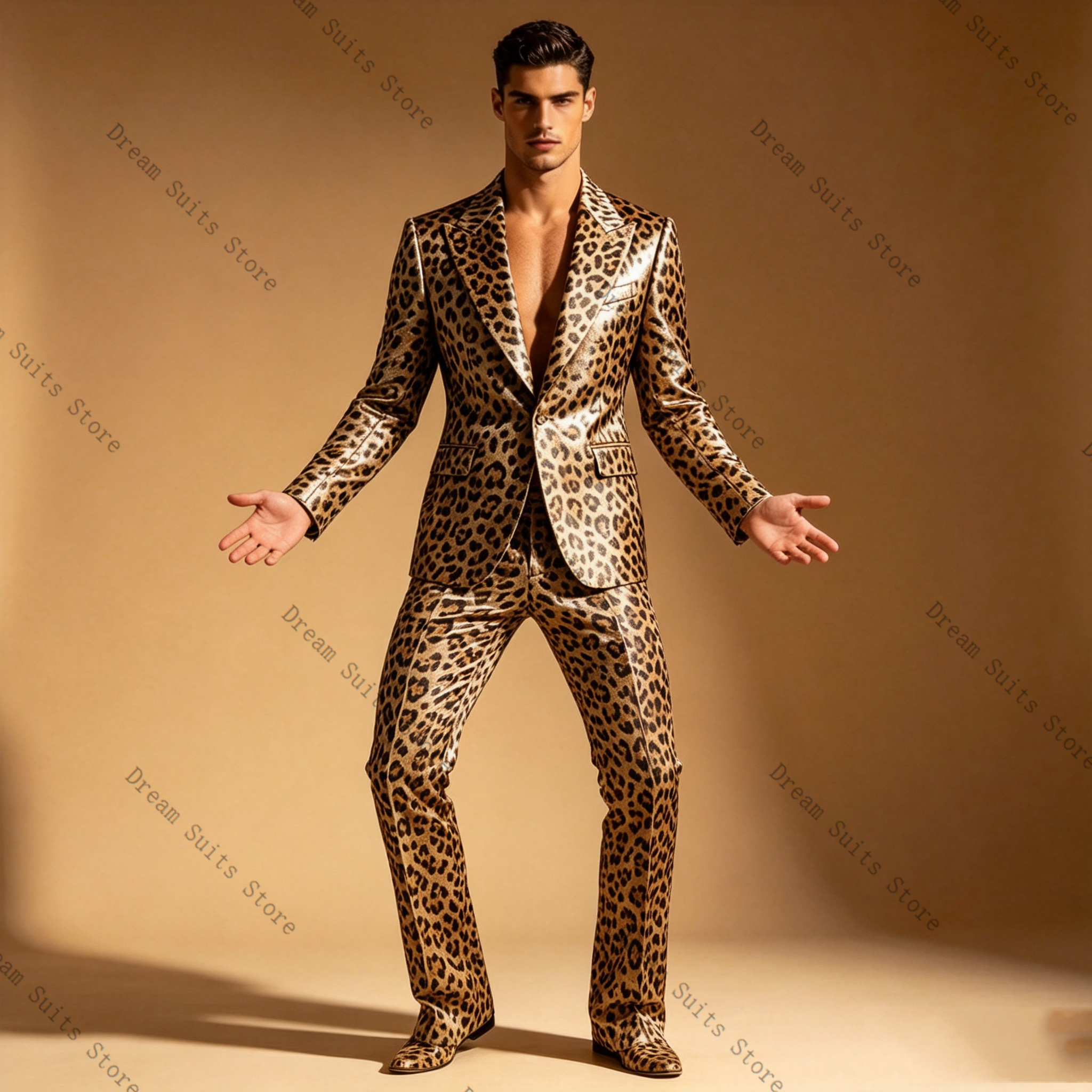 Leopard Print Men Suit Set 2 P - Men Formal Wear Brown avaliação e preço